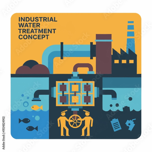 Industrial Water Treatment Process Concept Illustration.
