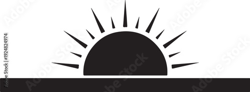 Simple black sun icon on white background graphic design