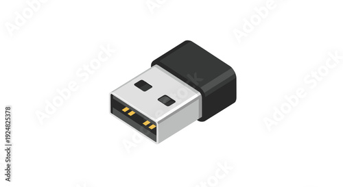 Small black and silver USB bluetooth or wireless adapter isolated on a white background for computer hardware.