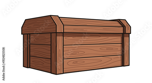Large sturdy wooden chest or trunk with a heavy lid for storage of household items or treasure.