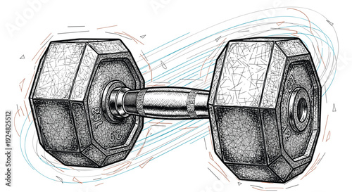Textured heavy steel dumbbell isolated on a white background for strength training and fitness concepts.