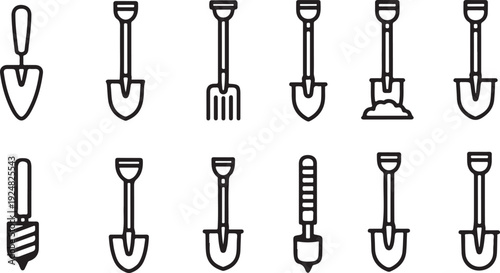 A collection of various gardening tools and equipment for outdoor use. Vector
