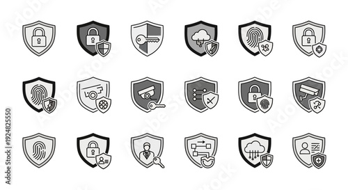 Cyber Security Icons: Protection, Data, Privacy, Network, Lock, Shield, Fingerprint