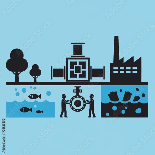 Industrial pollution affecting environment and wildlife.