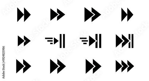 Fast Forward and Next Track Arrow Icons - Set of 12