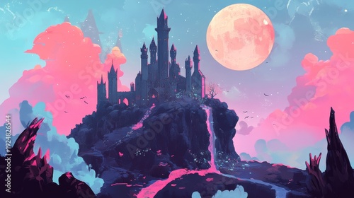 Fantasy world with castles and magical beings .