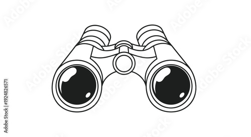 Simple black and white line drawing of a pair of binoculars for birdwatching, nature observation, and outdoor exploration tools.