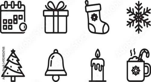 Illustrations of festive icons representing christmas and the holiday season Vector