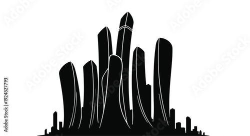Modern skyscraper silhouette against a stark white background, symbolizing urban growth and architectural innovation.
