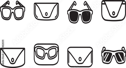 A collection of various types of glasses and envelopes in a simple line art style Vector