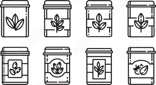 Assorted jars with various plant illustrations on their labels Vector
