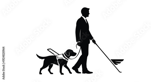 Man with a guide dog and cane navigating the world with confidence and independence.