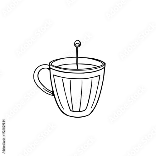 Charming and minimalist tea infuser rendered in elegant black line art, set against a pristine white background for a clean, modern aesthetic.