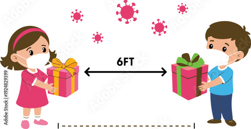 Birthday Surprise Cartoon Illustration  Boy Giving Gift to Girl