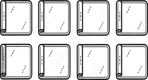 Nine blank whiteboards with black frames arranged in a grid pattern. Vector