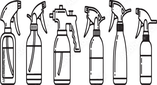 A variety of spray bottles with different spray mechanisms and designs Vector