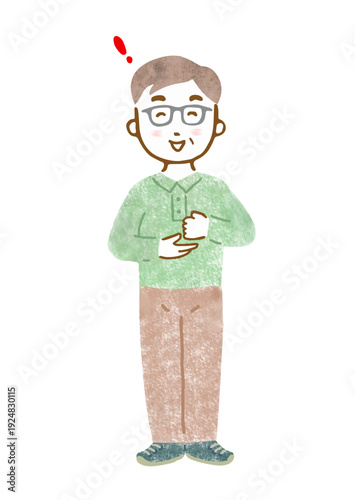 わかった！という表情とポーズのシニア男性のイラスト（全身）