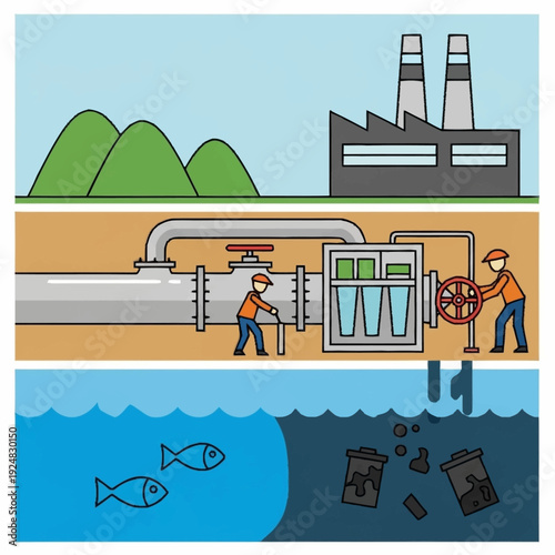 Pollution from Industrial Waste into the Ocean.