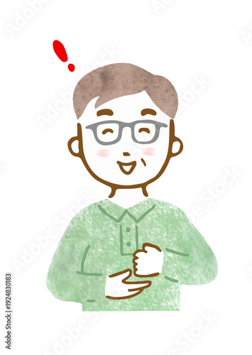 わかった！という表情とポーズのシニア男性のイラスト（上半身）
