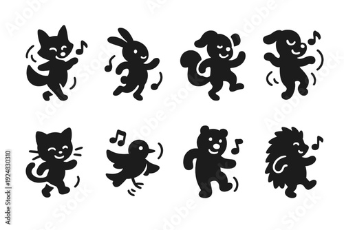 Playful Dance Icons. Playful dance icons. Filled icon set of Playful dance icons: twirling fox, hopping rabbit