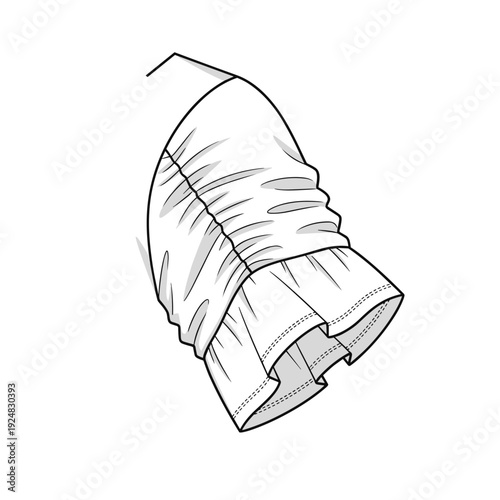 Illustration of ruched sleeve detail isolated on white background, showcasing elegant folds and stitching