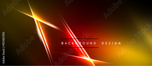 Abstract background features vibrant orange, red lines. Diagonal streaks create dynamic visual effect. Dark borders frame bright center.