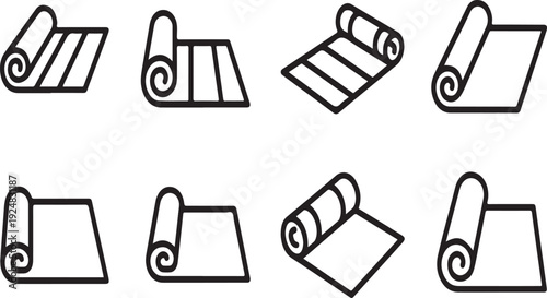 Various styles of rolled up carpets and rugs displayed in a grid layout Vector