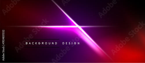 Abstract gradient background. Vibrant purple, red hues create dynamic light effects. Minimalist design with text elements below central lines.