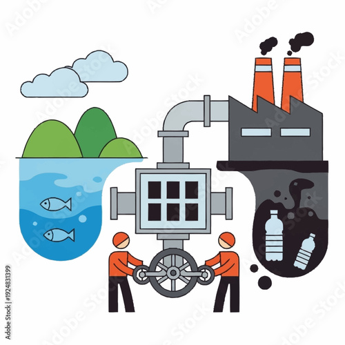 Industrial pollution affecting aquatic life and environment.