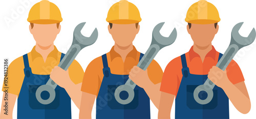 Construction Workers Outline Icon Set  Male & Female Builders with Tools