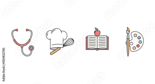 Medical culinary educational and artistic icons for various professions and hobbies