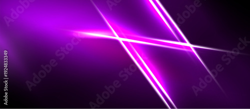 Abstract purple lines intersect, creating dynamic light effects. Dark background emphasizes bright illumination, modern design.