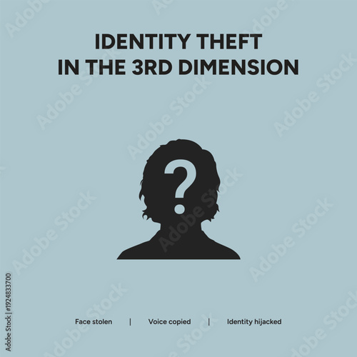 Identity theft concept with a silhouette head and question mark, representing stolen data and online security risks.