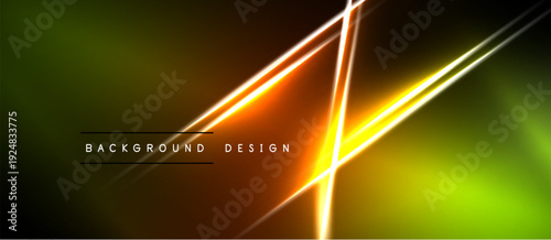 Abstract neon lines create dynamic glowing effect. Dark background emphasizes bright yellow, orange gradients. Modern design element.