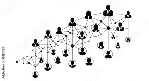 Abstract network of connected people representing a hierarchical organizational structure.