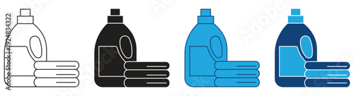 Laundry Detergent icon set. . Laundry Detergent  bottle with folded towels symbol isolated on white background. Vector illustration.