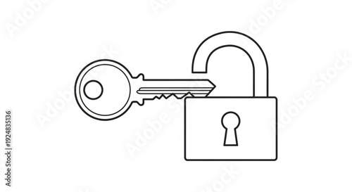 A key is inserted into an open padlock, symbolizing security and access control.