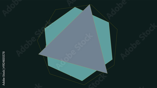 Art Deco inspired geometric pattern with teal and gray shapes on a dark background, abstract design, 1920s luxury style