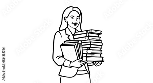 A young professional woman holding a stack of files and documents in her hands with a smile