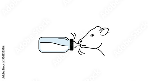 Baby Calf Drinking Milk From Bottle - Cute Farm Animal Feeding Illustration