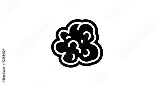 Black and white cartoon illustration of popcorn, isolated on white background