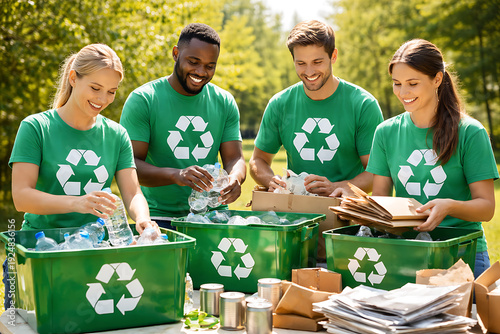 A group of people working together to recycle the environment