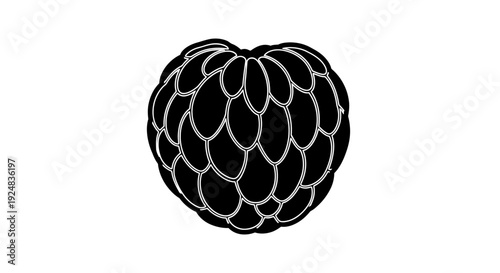 Black and White Custard Apple Icon - Exotic Fruit Silhouette for Healthy Eating and Tropical Designs
