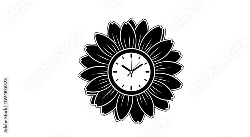 Black and White Flower Clock Icon - Time Flies Concept