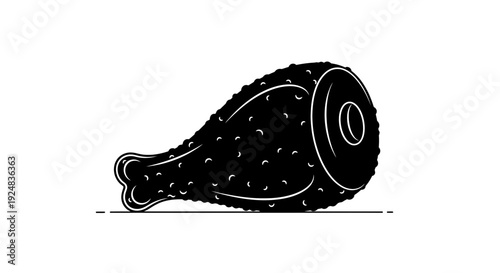 Black and White Fried Chicken Leg Icon, Vector Graphic, Food Symbol