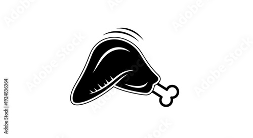 Black and White Icon of a Cooked Chicken Leg with Bone