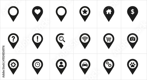 Location Pin Icons Set: Map Markers with Symbols for Business, Travel, and More