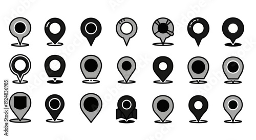 Location Pin Icons Set: Map Markers, Navigation, GPS Symbols, Geolocation Graphics