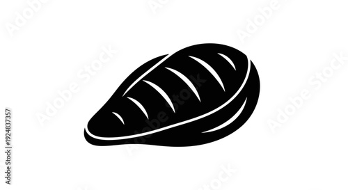 Black and White Icon of a Mussels Shell with Meat Inside