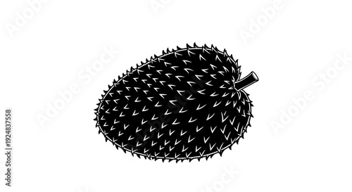 Black and white illustration of a spiky soursop fruit, isolated on white background.